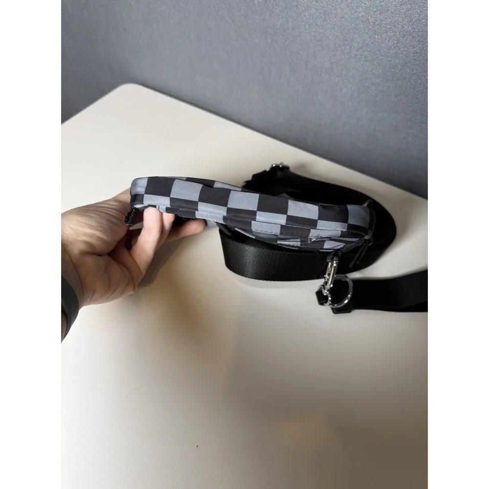Iris & Rainbow Carry All Wallet Crossbody & Wristlet Strap Black Gray Checkered